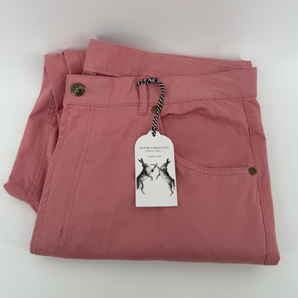 Peter Christian Mens Salmon Pink Cotton Stretch Trousers Pants MT 33 38x30 NEW